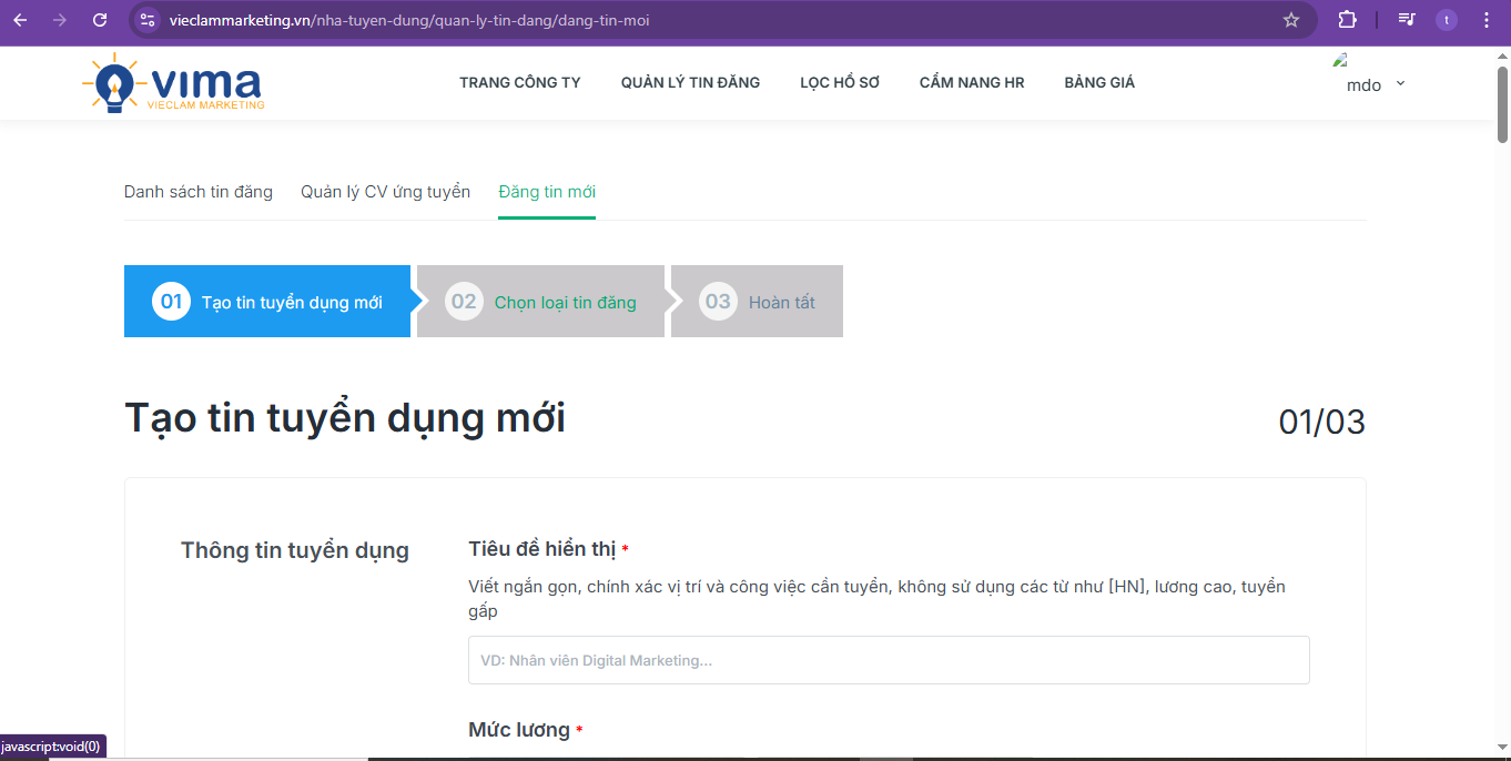 Bước 8: Điền nội dung tin tuyển dụng